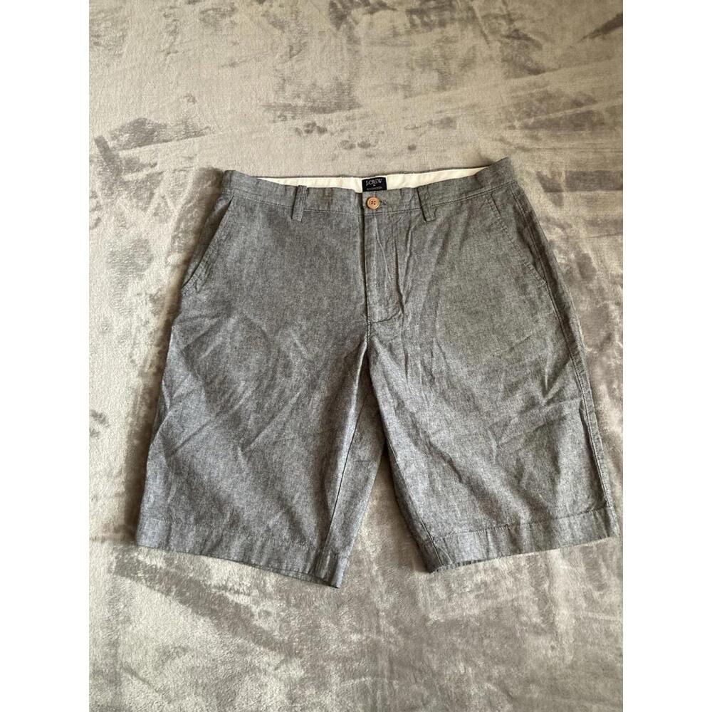 J. Crew Chino Shorts Chambray Blue Above Knee Sz 32 10” Inseam Mens Shorts